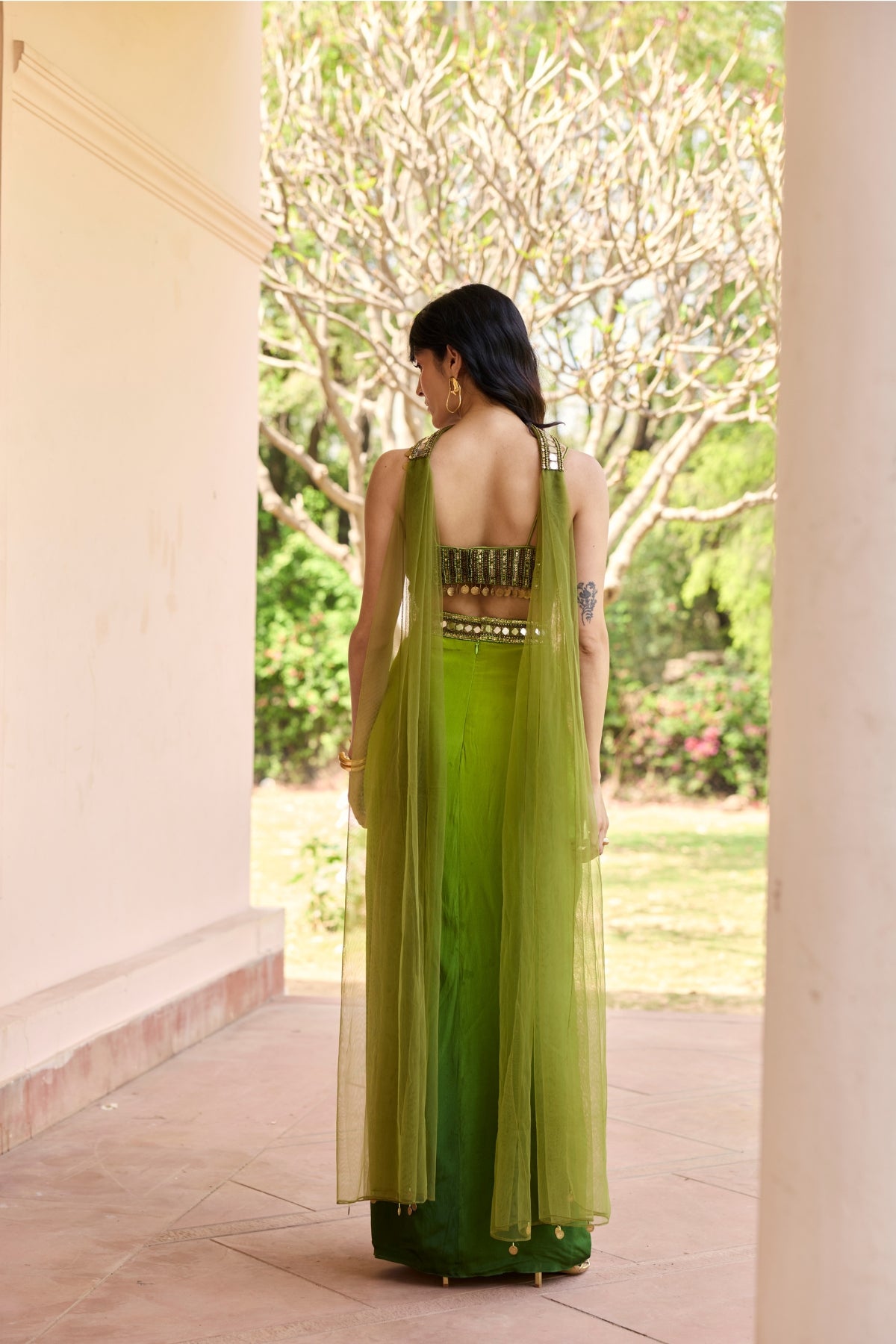 ALGAE GREEN OMBRE DHOTI SKIRT SET