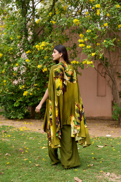 MATCHA GREEN FLORAL EMBROIDERED YOKE KAFTAN SET