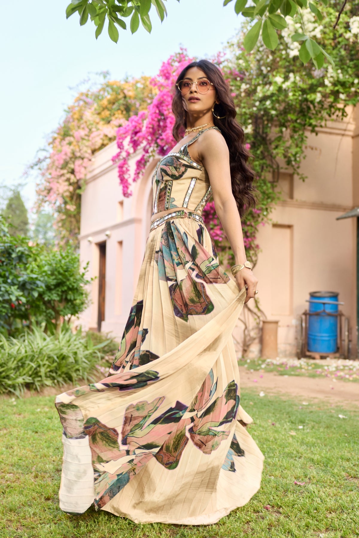BEIGE FLORAL LEHENGA SET