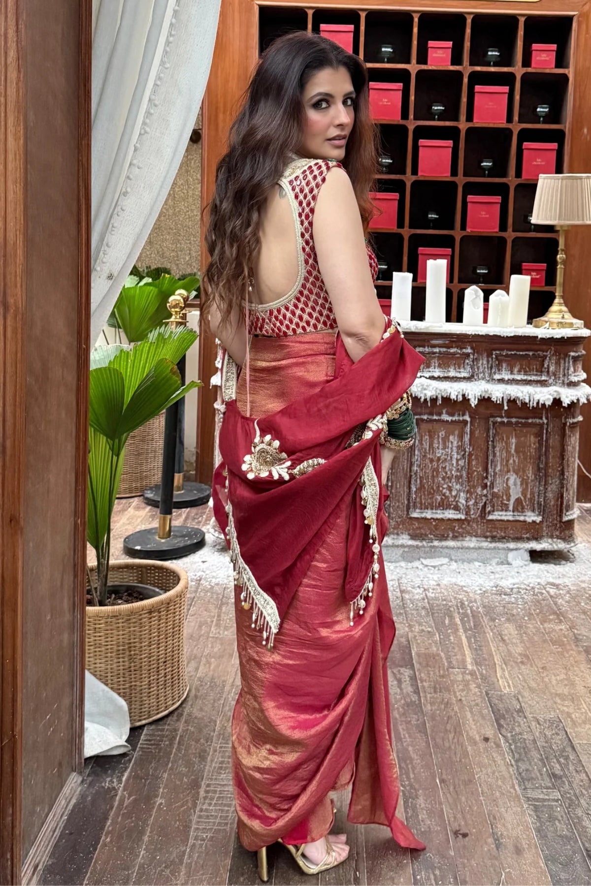 Lovely blouse with cape and draped skirt