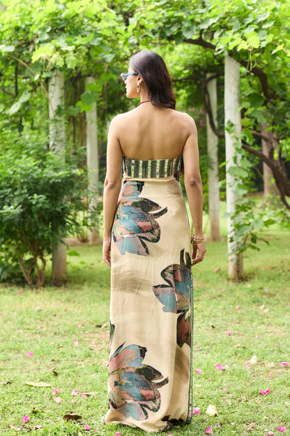 BEIGE FLORAL SLIT DRESS