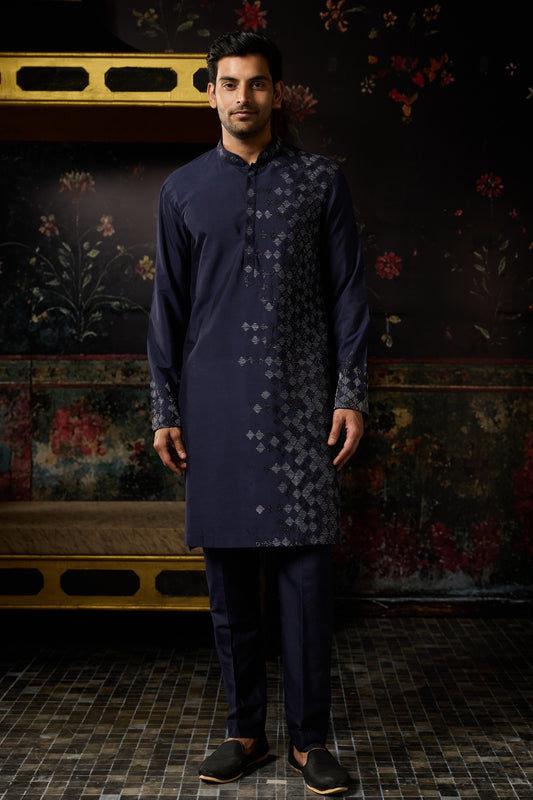 DARK BLUE EMBROIDERED KURTA & PANTS