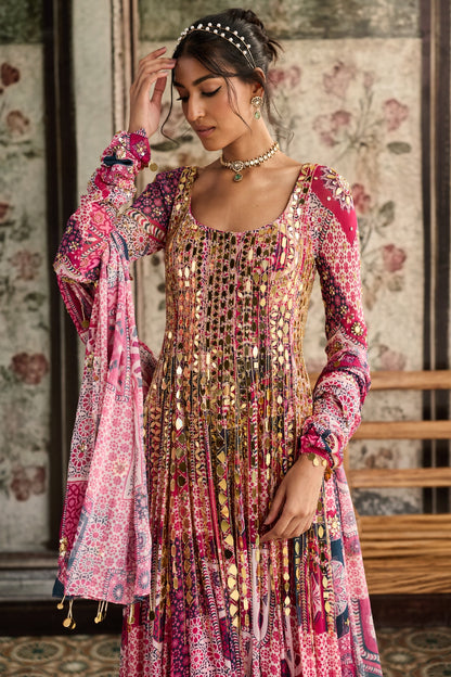 FUSCHIA PRINT AND HIGHLIGHTED ANARKALI SET