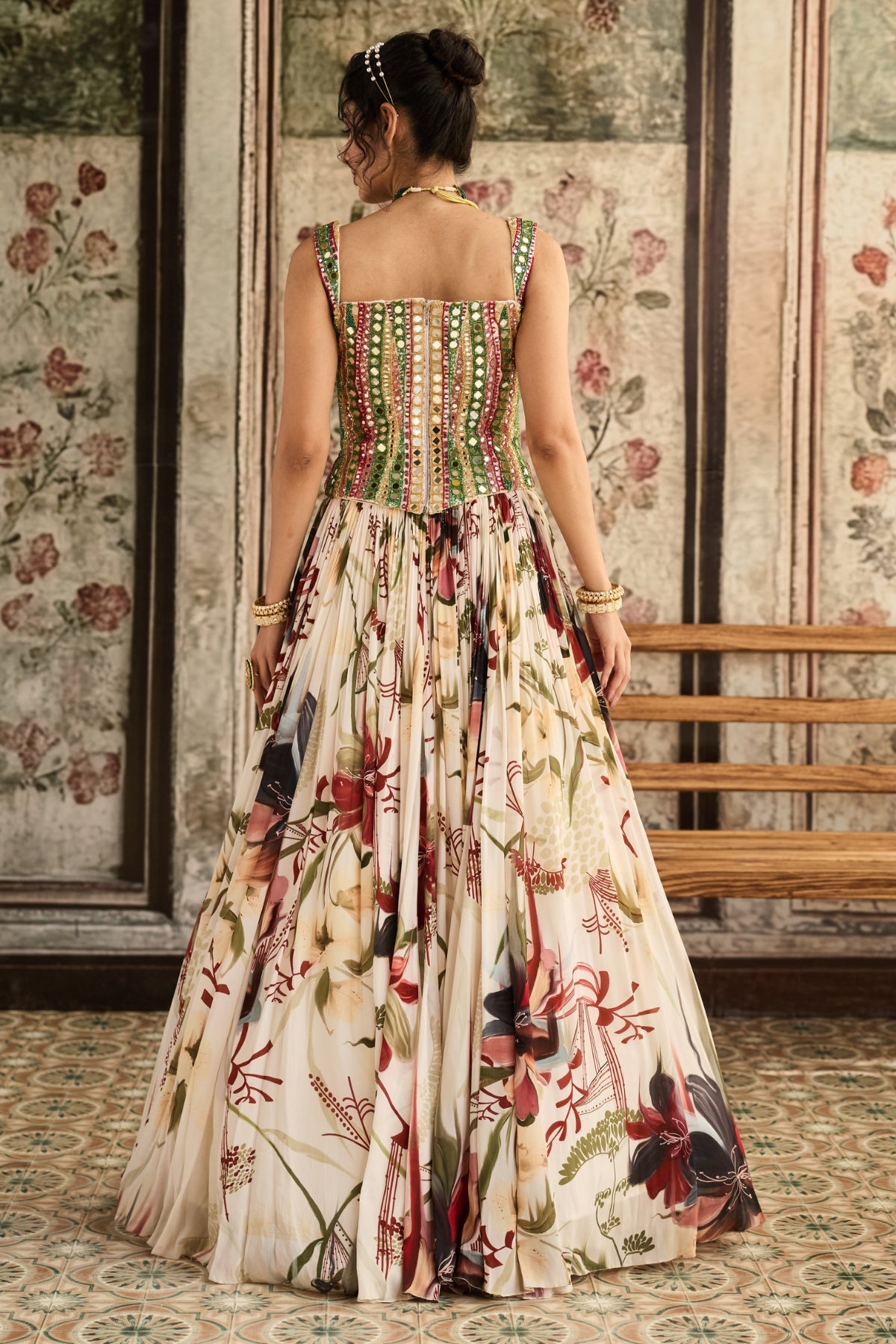 IVORY FLORAL PRINTED LEHENGA SET
