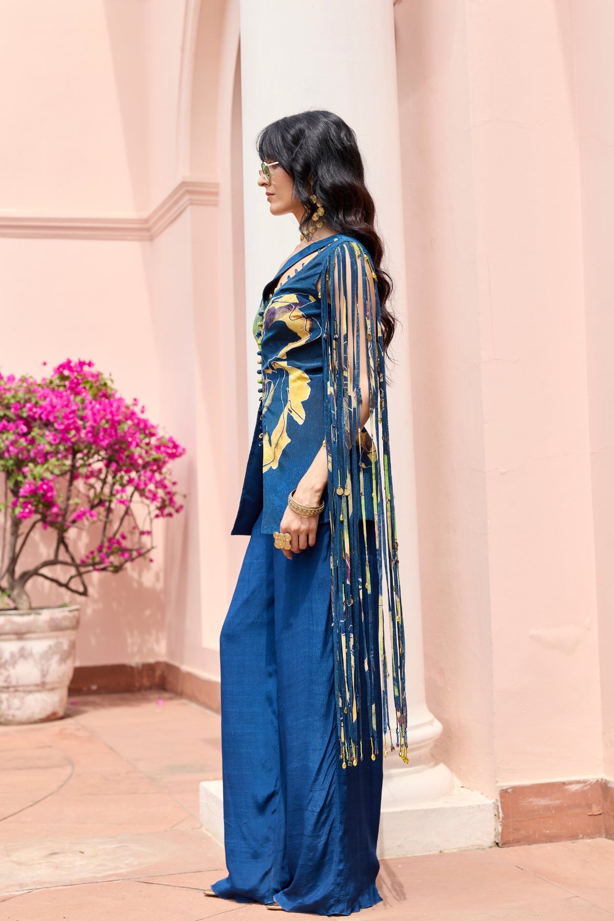 NAVY GOLD PRINTED JACKET SET