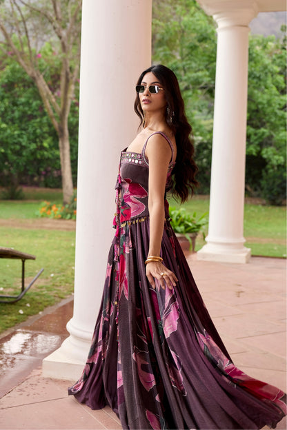 PLUMICIOUS PINK FLORAL JACKET LEHENGA SET