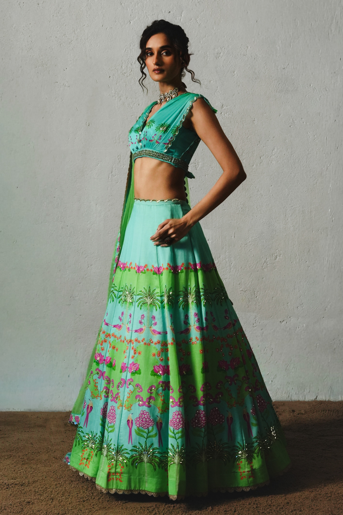 Aqua Chiffon Lehenga Set