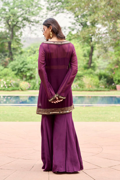 PLUM GEORGETTE KURTI SET