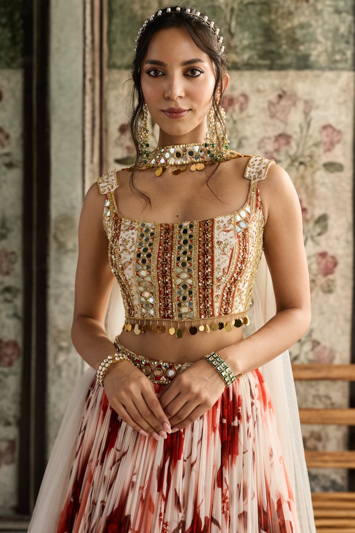 IVORY & RUST FLORAL PRINTED LEHENGA SET