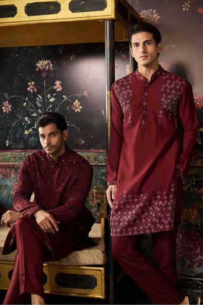 MAROON EMBROIDERED KURTA & PANTS