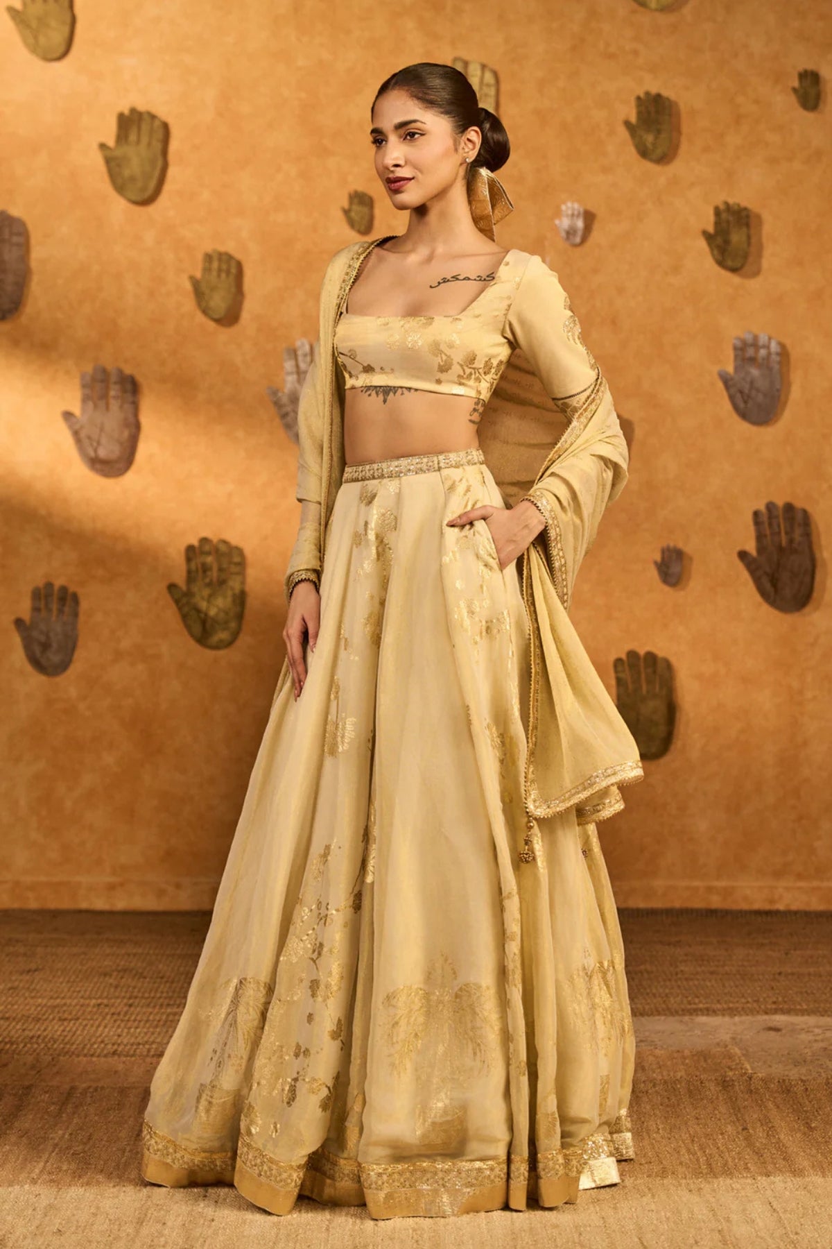 Ivory Sakura Tissue Lehenga Set