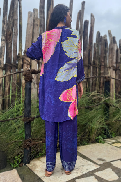 Electric Blue Crepe Embroidered Co-Ord Set