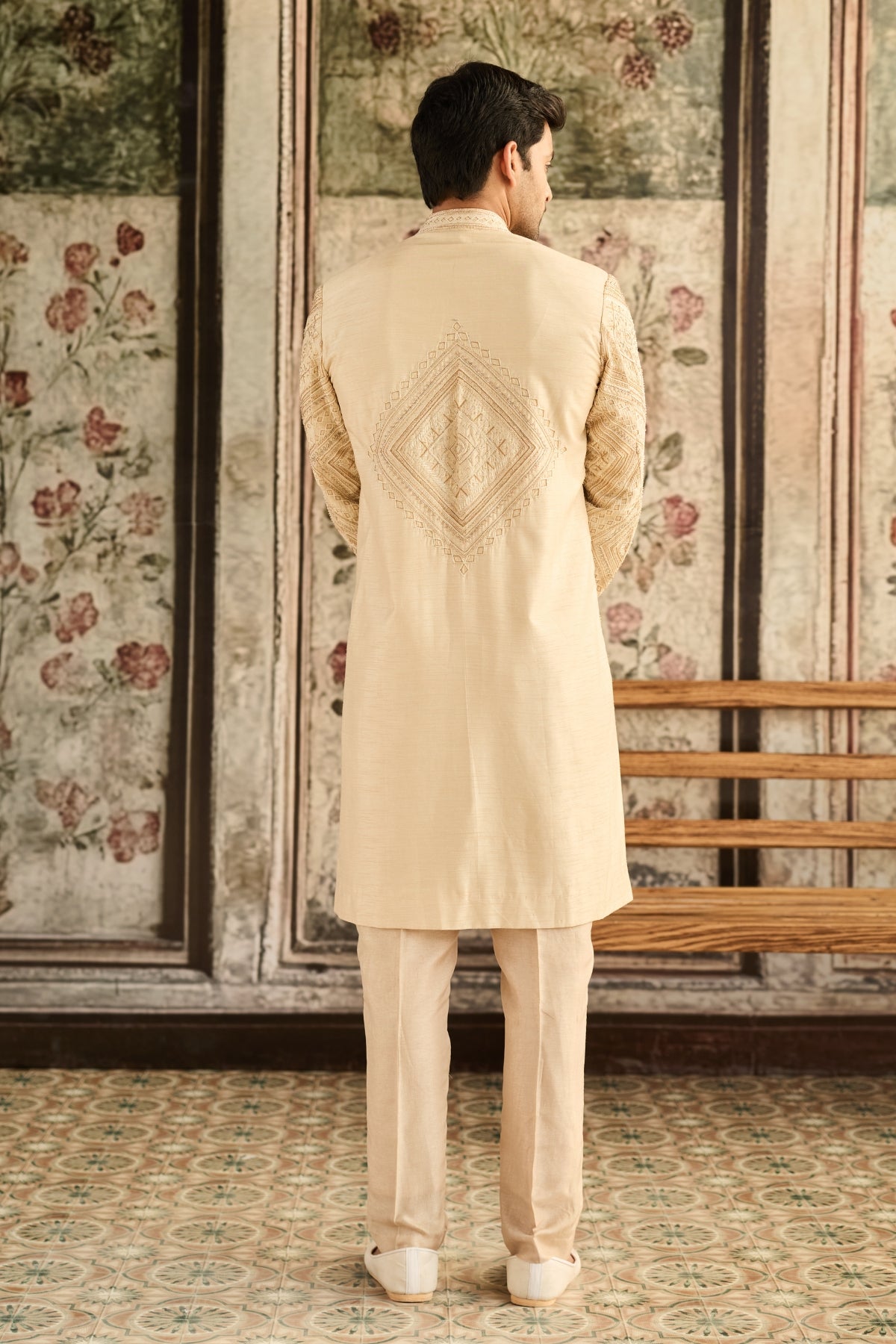 BEIGE EMBROIDERED JACKET & PANTS