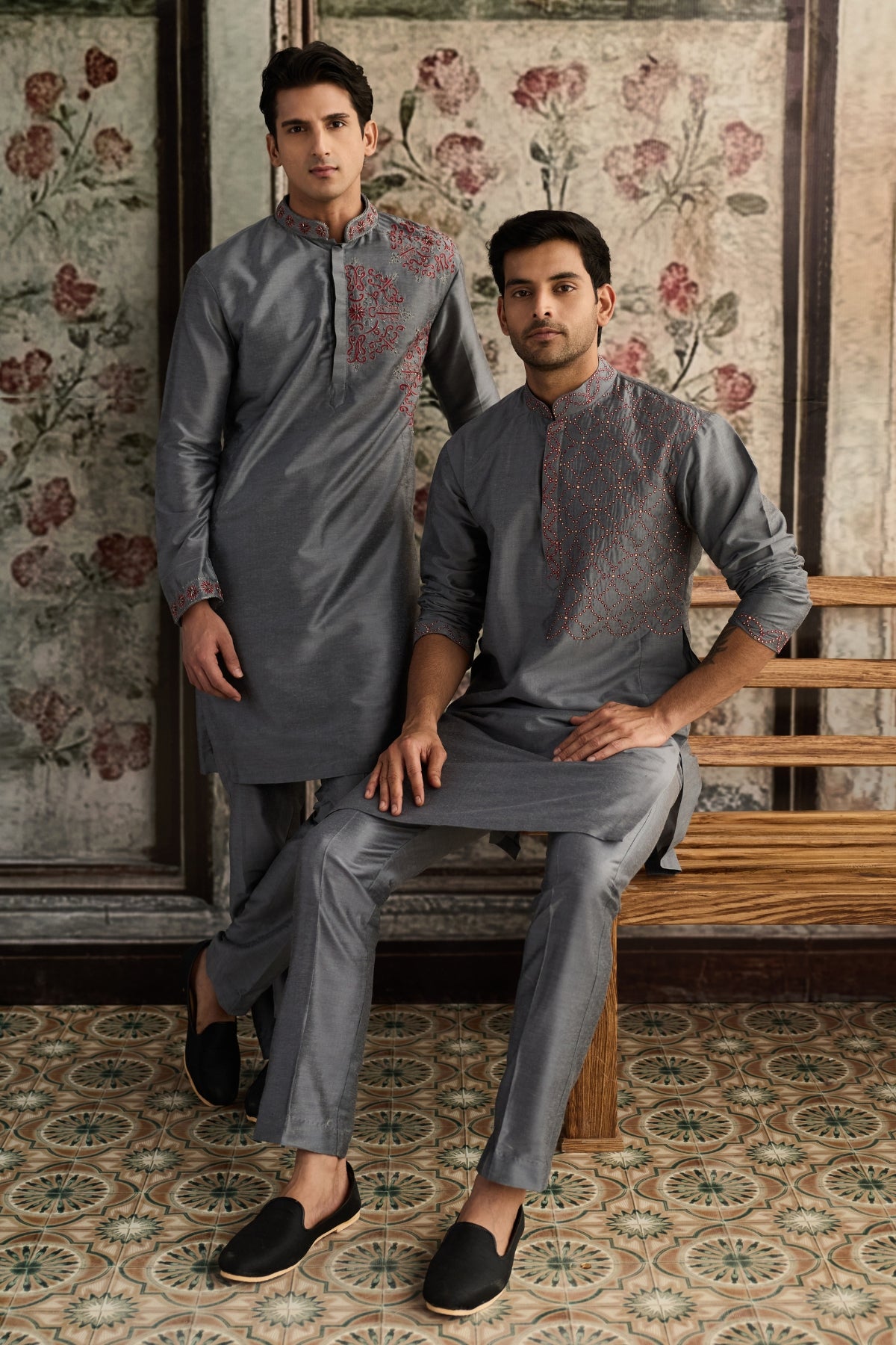 GREY EMBROIDERED KURTA & PANTS