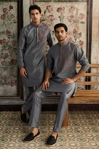 GREY EMBROIDERED KURTA & PANTS