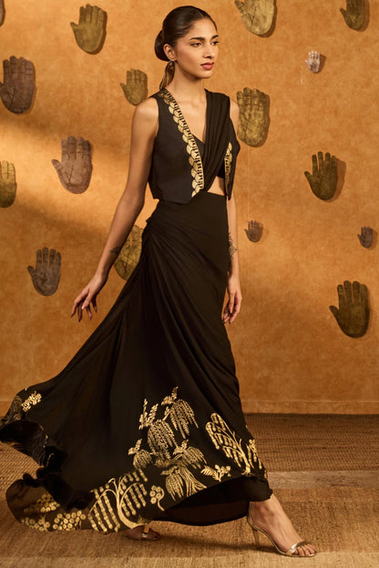 Black Zen Stitched Saree