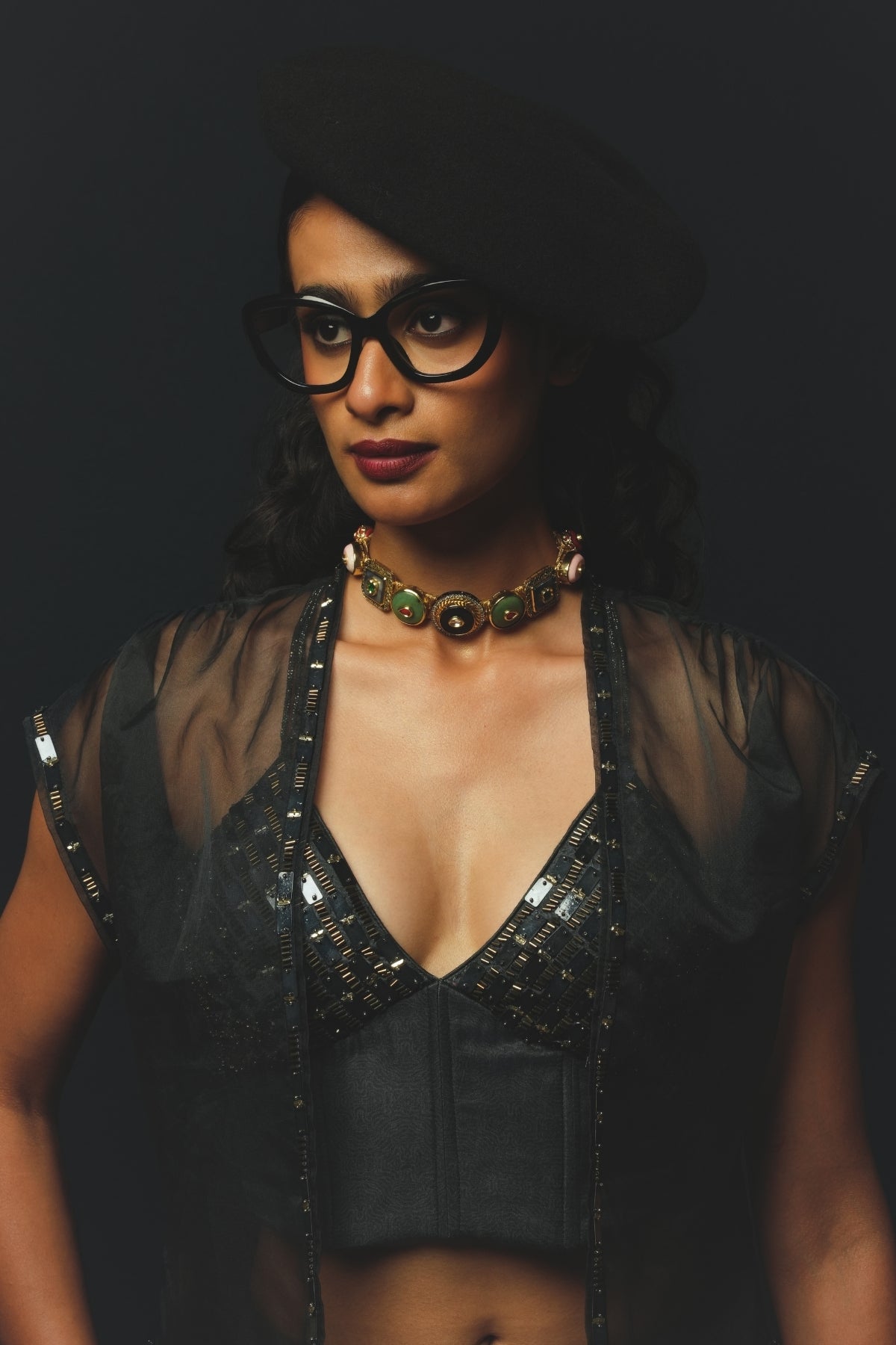 Charcoal Linen Satin Jacket Lehenga Set