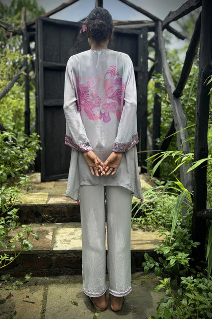 White & Pink Crepe Embroidered Co-Ord Set