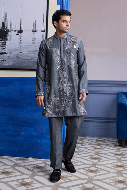 STEEL GREY EMBROIDERED KURTA WITH PANTS