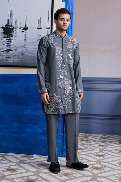 STEEL GREY EMBROIDERED KURTA WITH PANTS