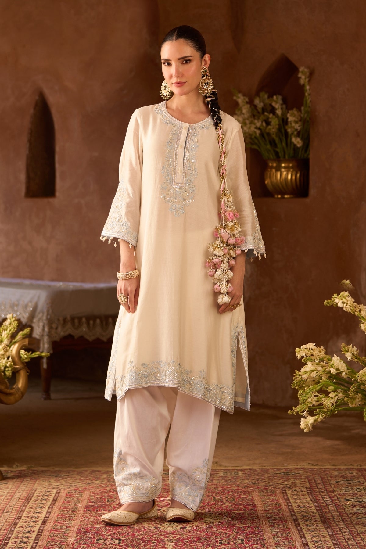 Hani - Daisy Ivory With Blue A-line Kurta With Salwar And Dupatta