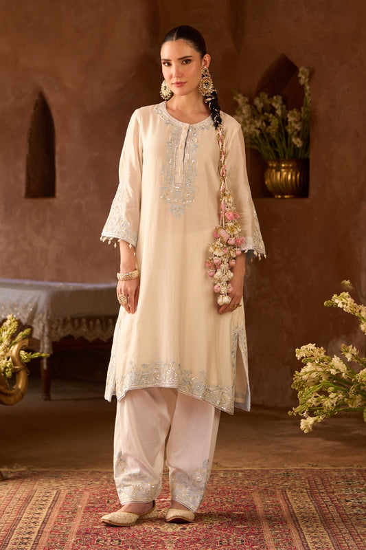 Hani - Daisy Ivory With Blue A-line Kurta With Salwar And Dupatta
