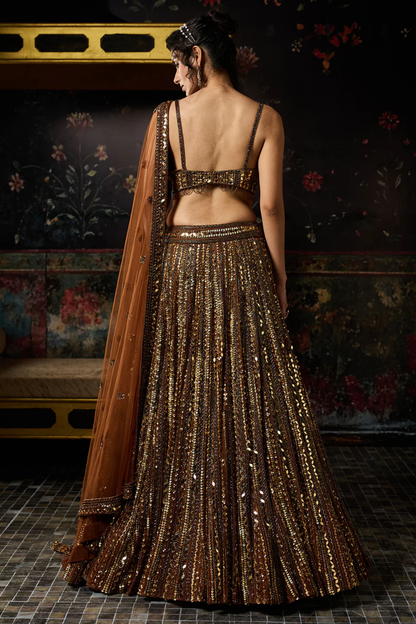 METALLIC GOLD EMBELLISHED MIRRORWORK LEHENGA SET