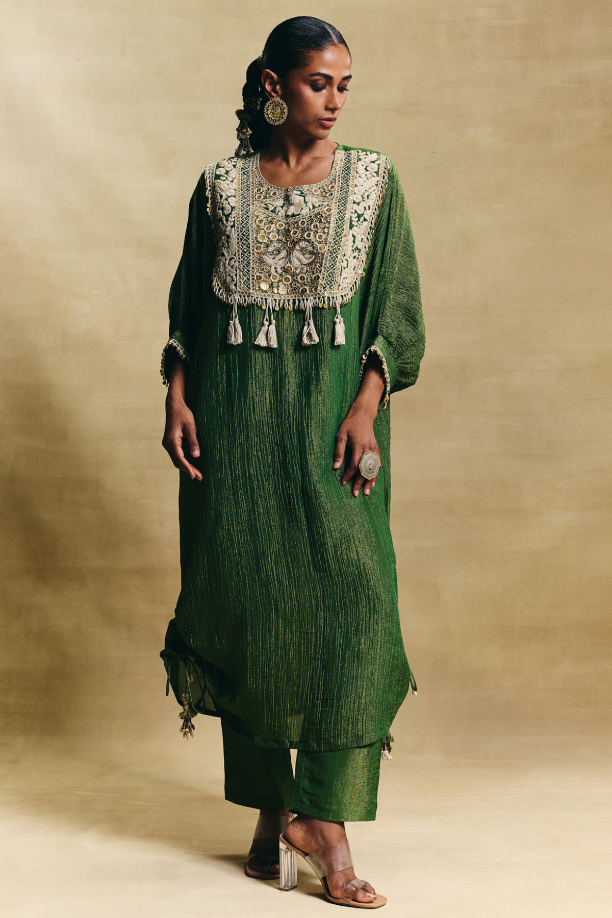 Green Kaftan Kurta Set