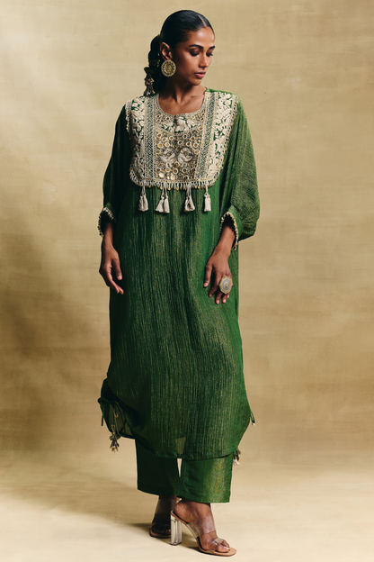 Green Kaftan Kurta Set