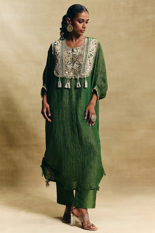 Green Kaftan Kurta Set
