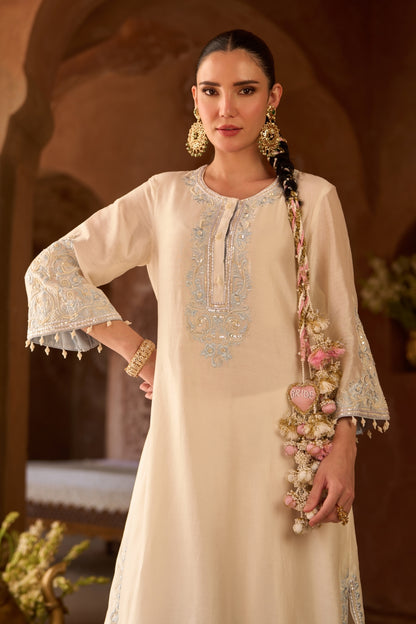 Hani - Daisy Ivory With Blue A-line Kurta With Salwar And Dupatta