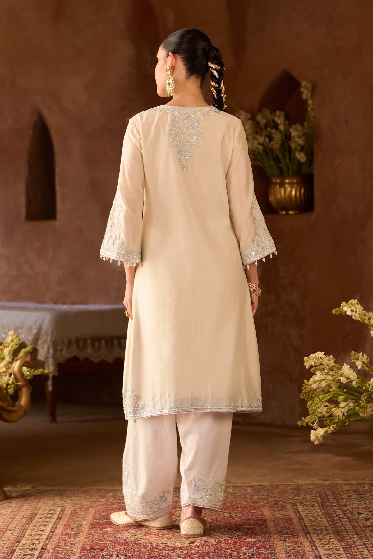 Hani - Daisy Ivory With Blue A-line Kurta With Salwar And Dupatta