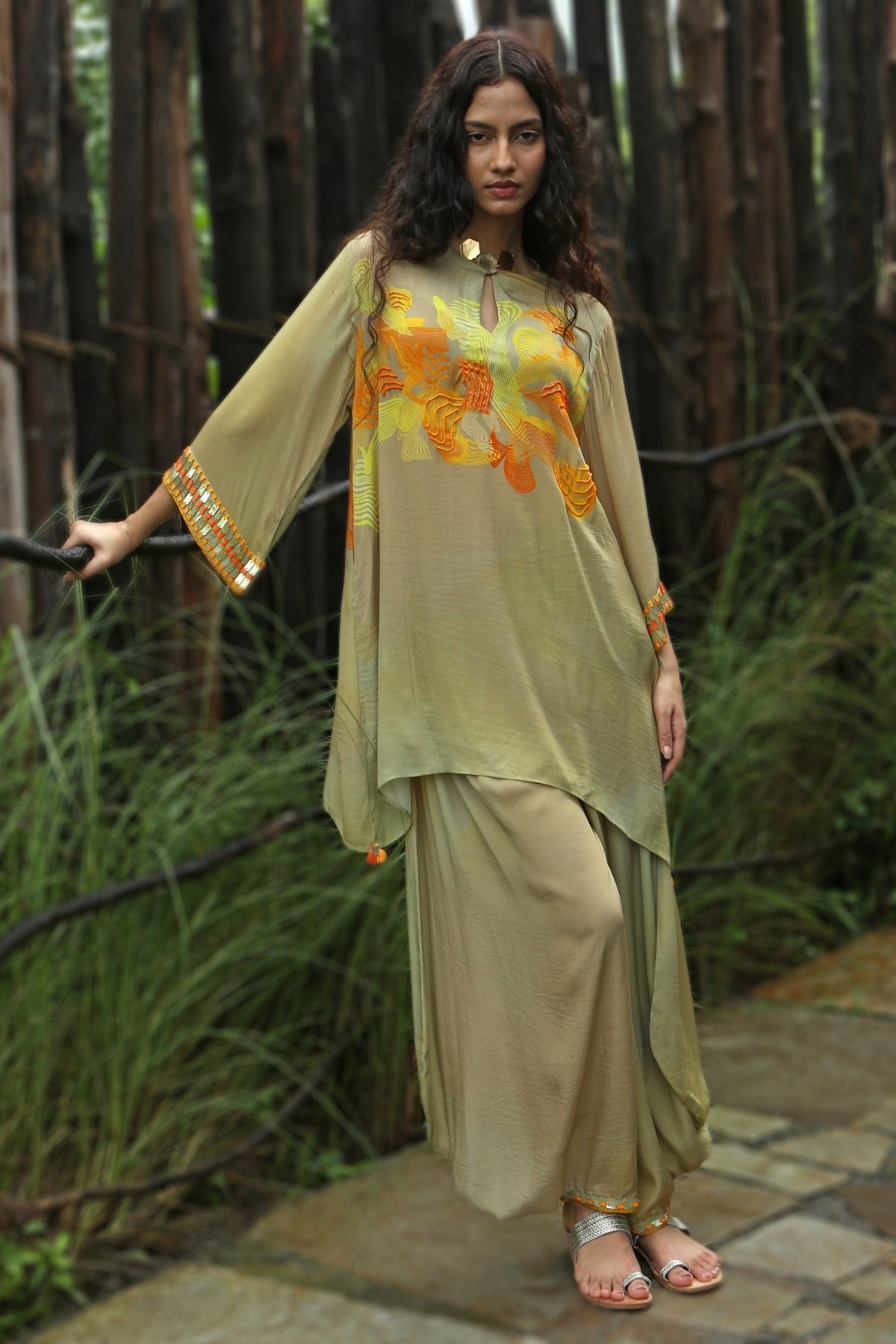 Yellow Crepe Embroidered Co-Ord Set