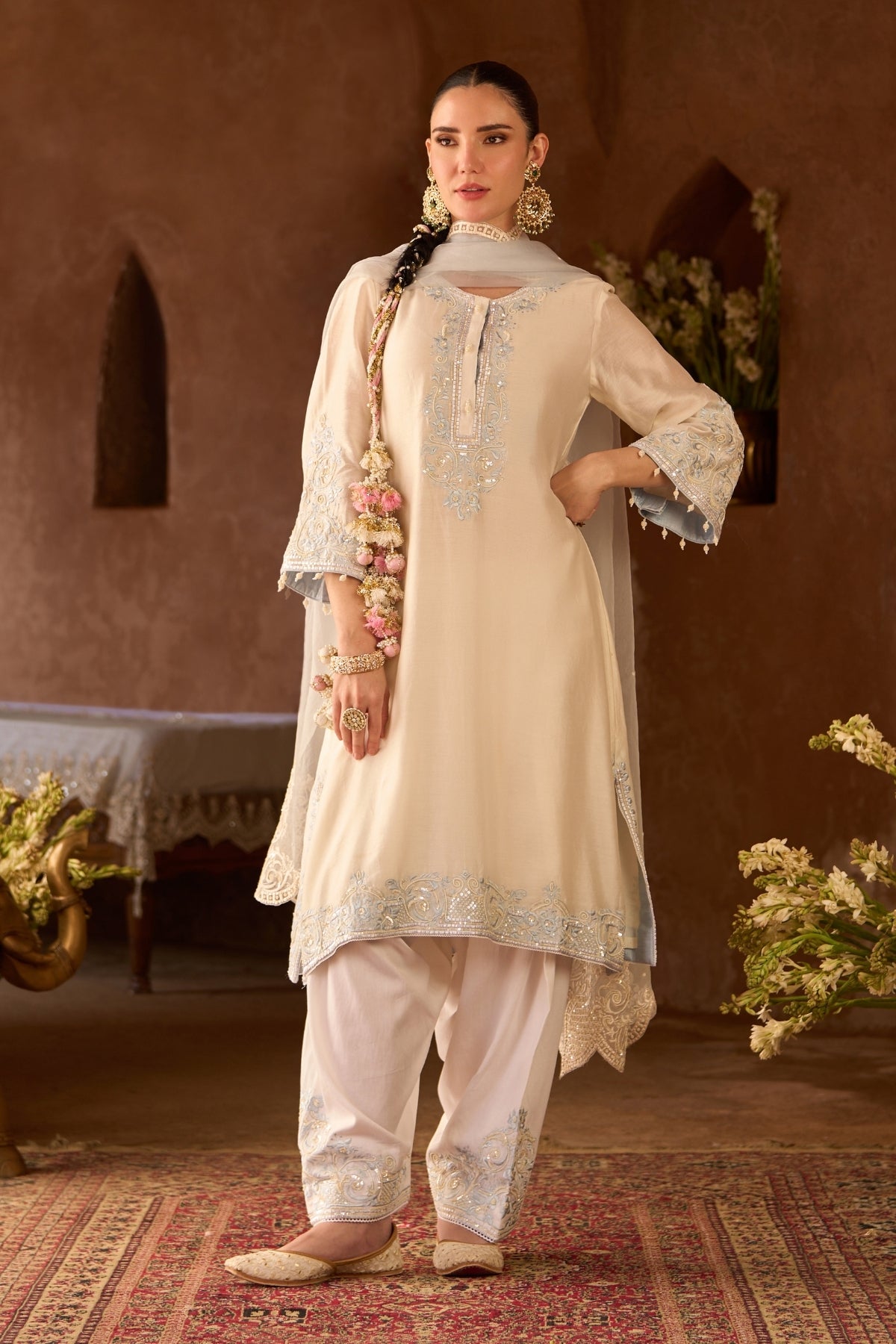 Hani - Daisy Ivory With Blue A-line Kurta With Salwar And Dupatta