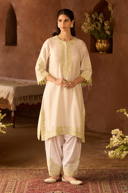 Hani - Daisy Ivory With Mint Green A-line Kurta With Salwar And Dupatta