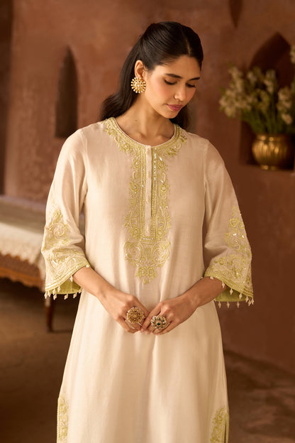 Hani - Daisy Ivory With Mint Green A-line Kurta With Salwar And Dupatta
