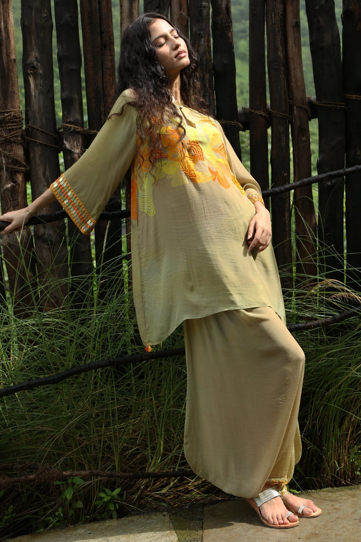 Yellow Crepe Embroidered Co-Ord Set