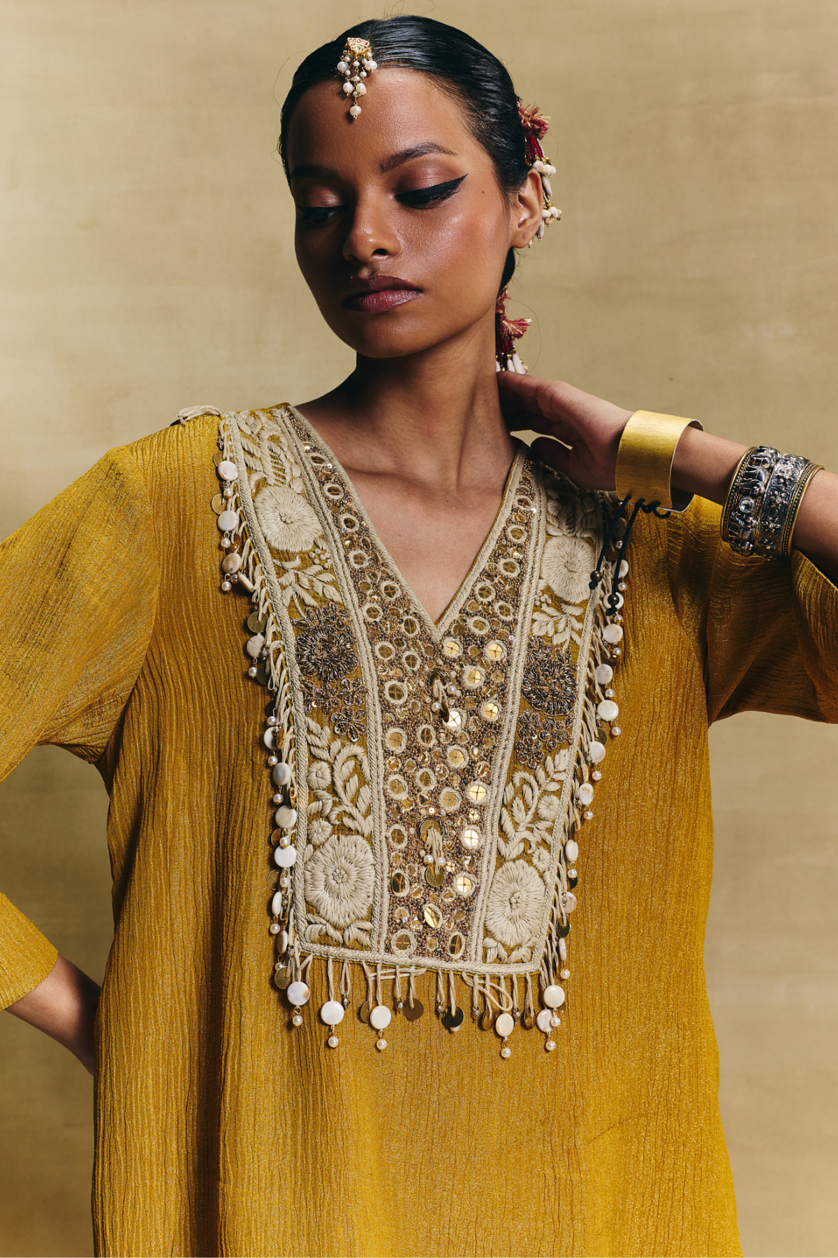 Mustard straight kurta & salwar