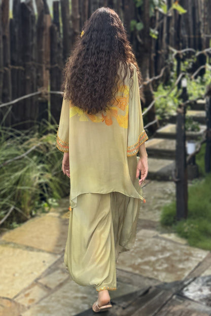 Yellow Crepe Embroidered Co-Ord Set