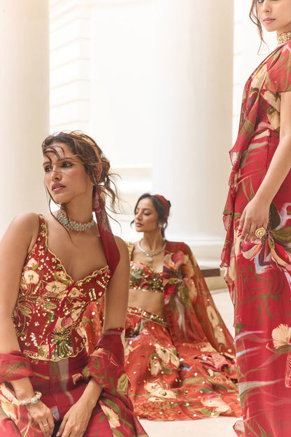 RED FLORAL PRINTED CO-ORD SET