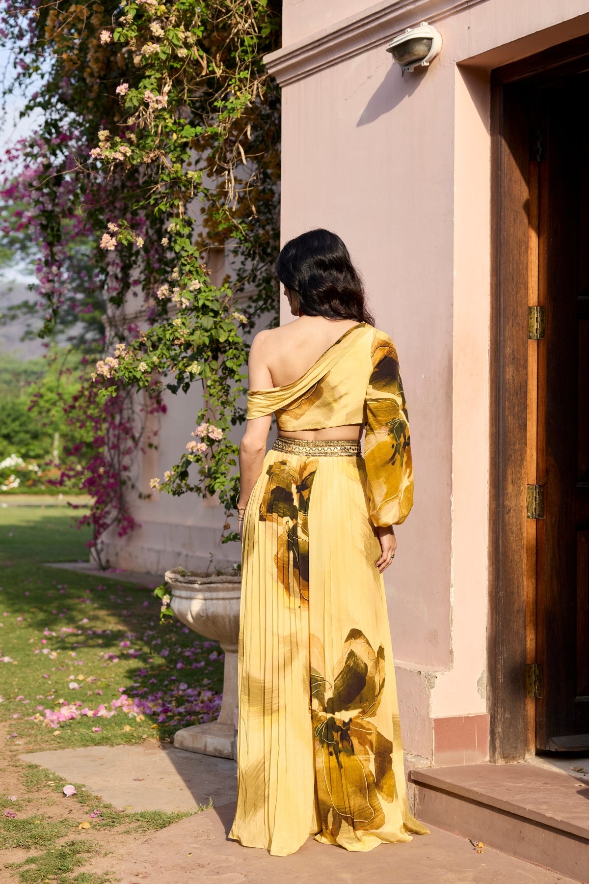 BUTTER YELLOW FLORAL ONE SHOULDER CO-RD SET