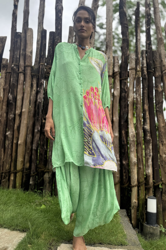 Mint Green Crepe Hand Embroidered Co-Ord Set