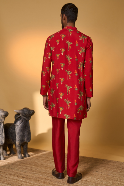 Red Tropical Kurta Set