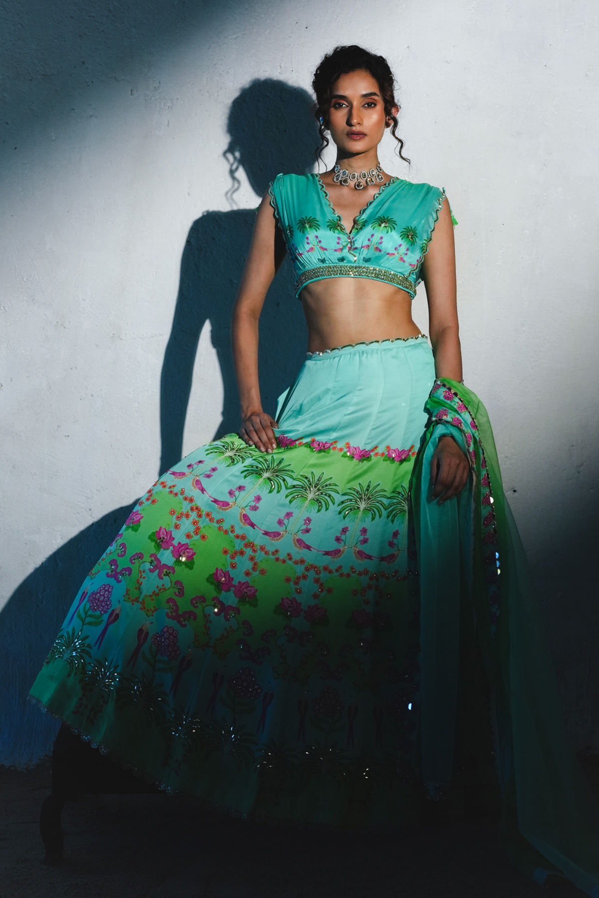 Aqua Chiffon Lehenga Set