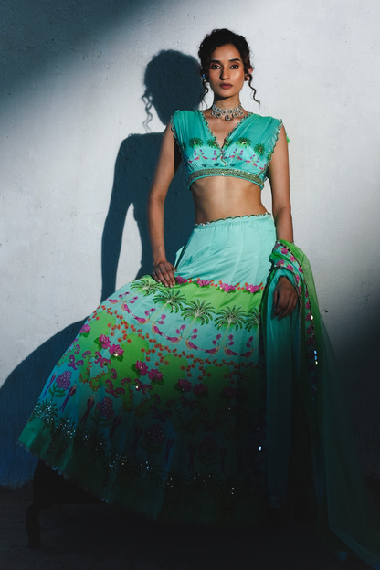 Aqua Chiffon Lehenga Set