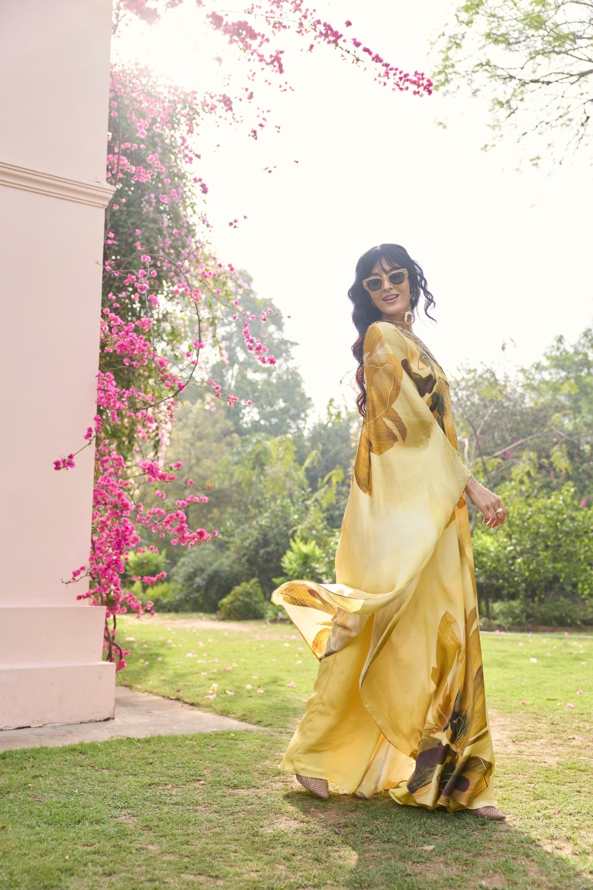 BUTTER YELLOW FLORAL, ONE SHOULDER KAFTAN SET