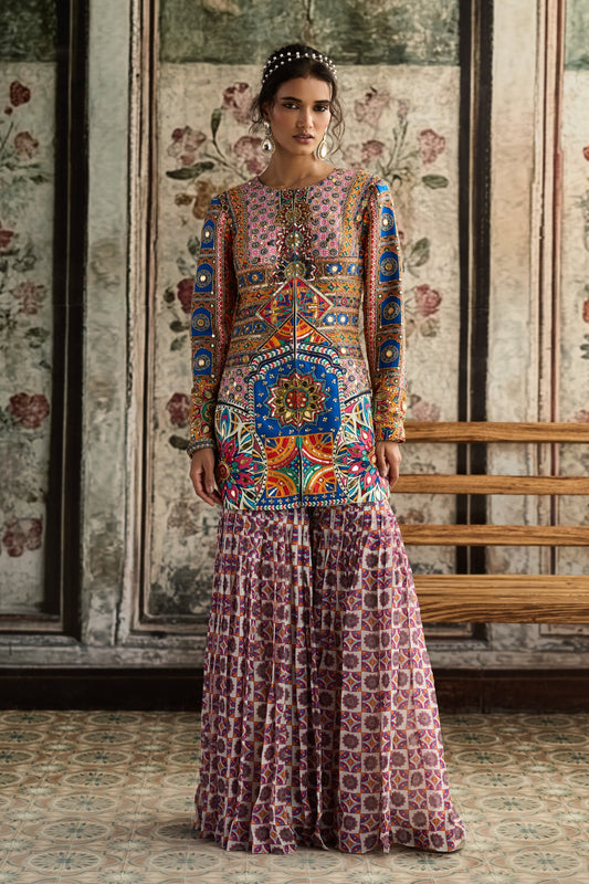 MULTI-COLOR  PRINT AND HIGHLIGHTED  JACKET SET
