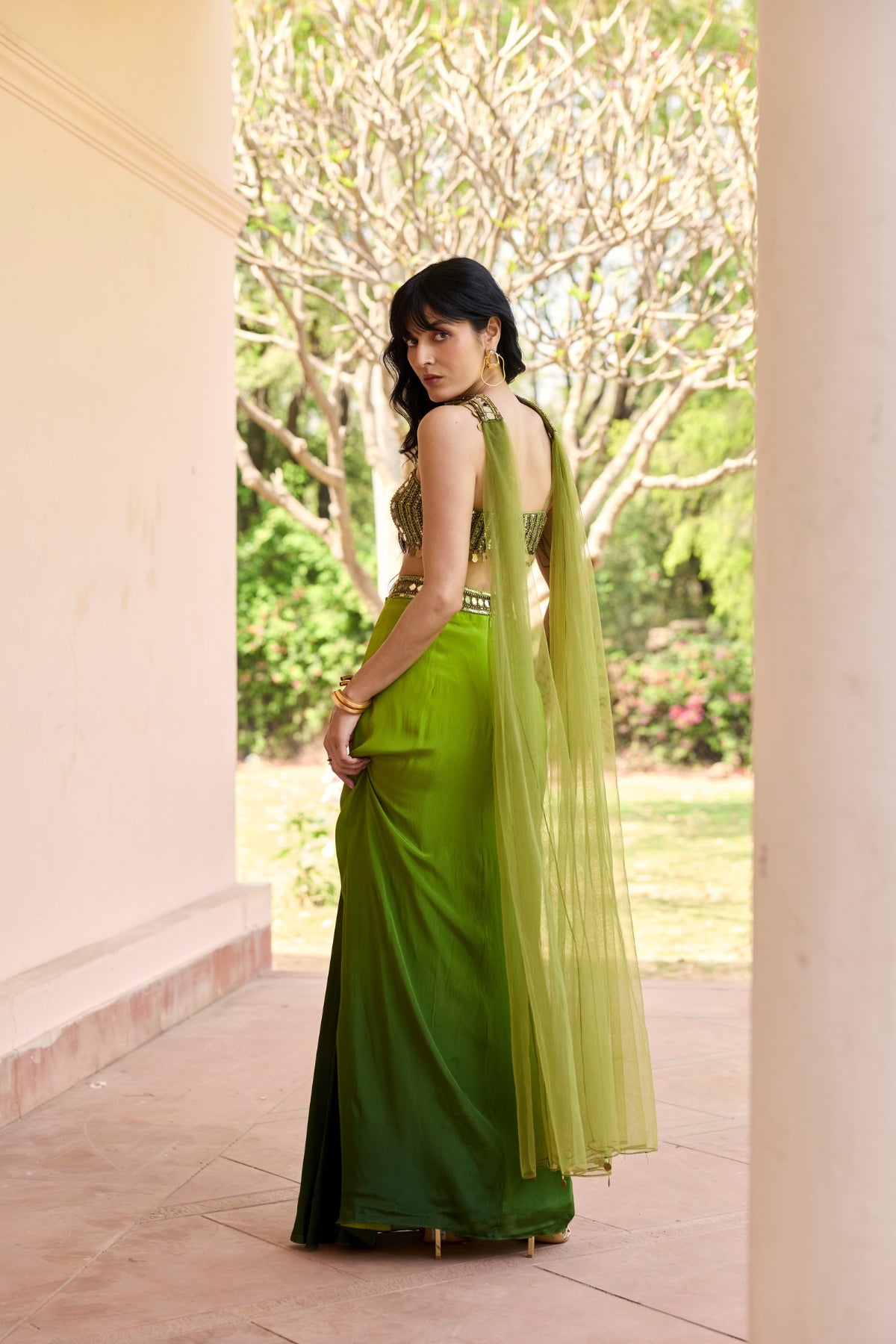 ALGAE GREEN OMBRE DHOTI SKIRT SET
