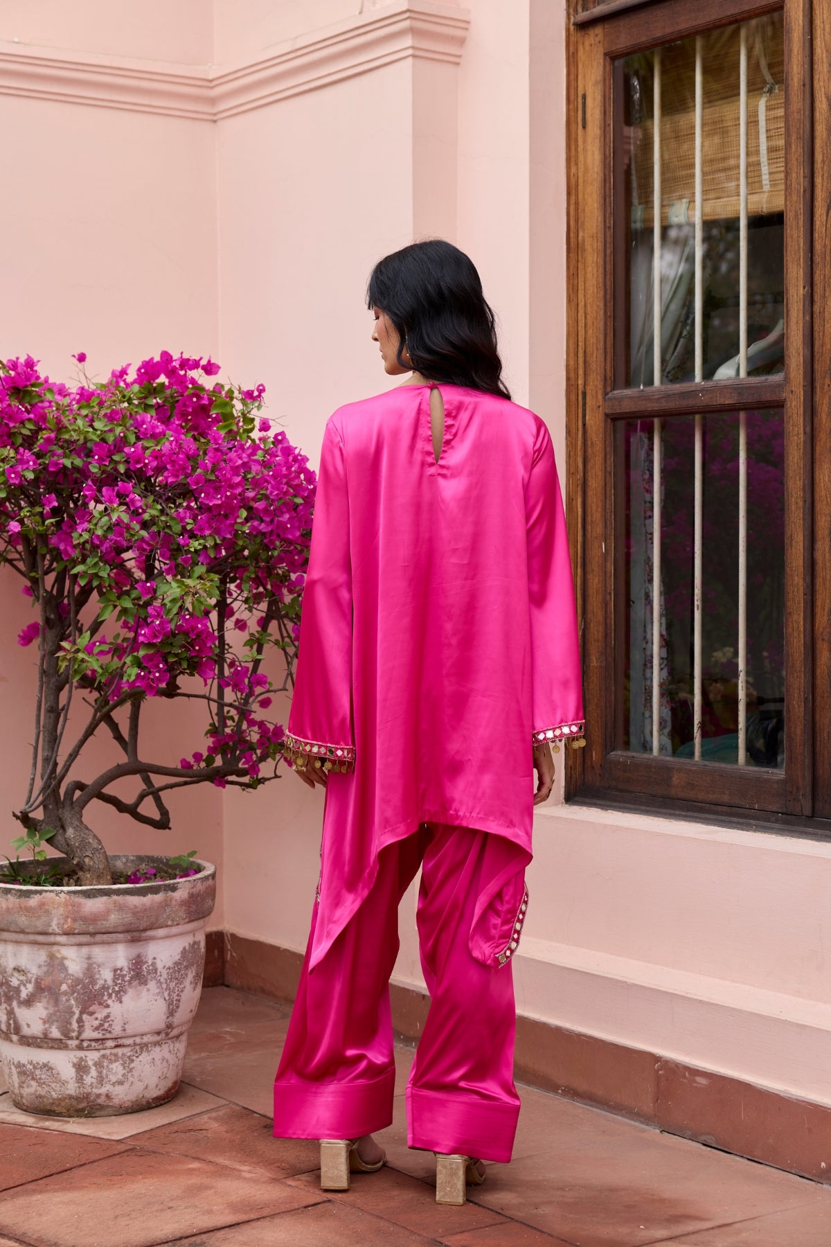 FUSCHIA PINK EMBROIDERED KURTI SET