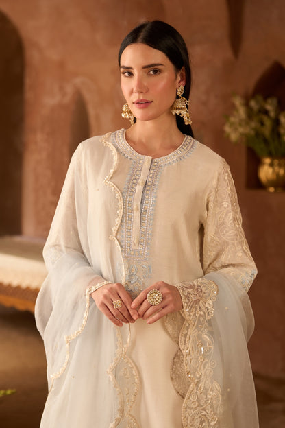 Anam - Daisy Ivory With Blue A-line Kurta With Salwar And Dupatta